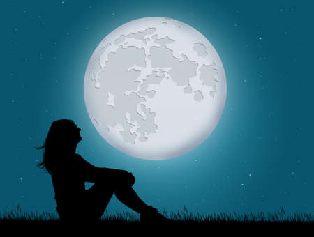 girl look the moonの写真素材