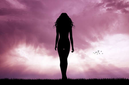 sexy woman at sunsetの写真素材