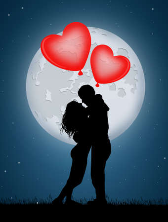 man and girl with heart balloonsの写真素材