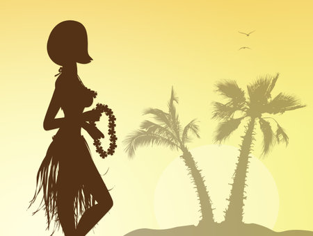 Hawaiian girl with garlandの写真素材