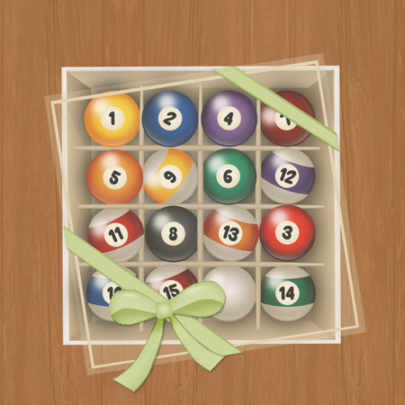 billiard balls in the gift box