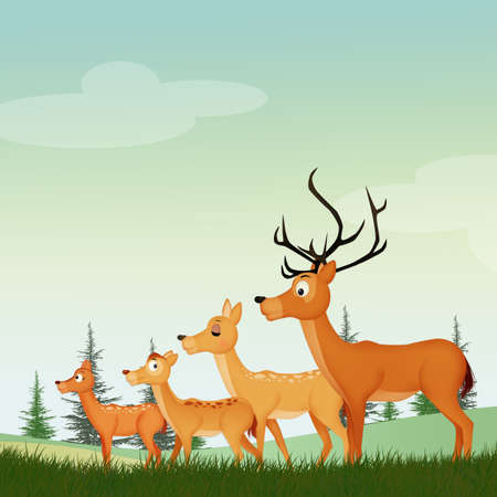 illustration of deer familyの写真素材