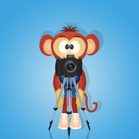 monkey with camera on tripod