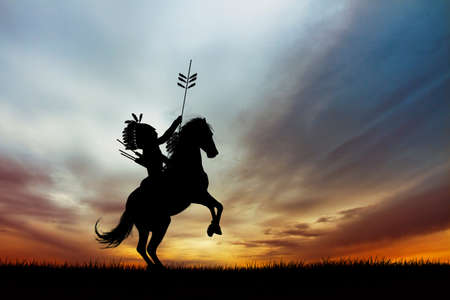 Native American Indian at sunsetの写真素材