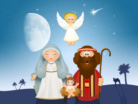 Christmas Nativity scene with angelの写真素材