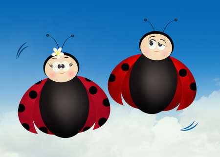 illustration of ladybugs in loveの写真素材