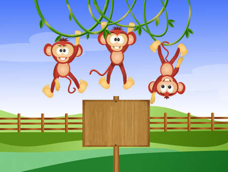 Illustration of monkeys in the zooの写真素材
