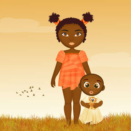 illustration of poor African childrenの写真素材