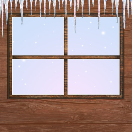 illustration of window in winterの写真素材