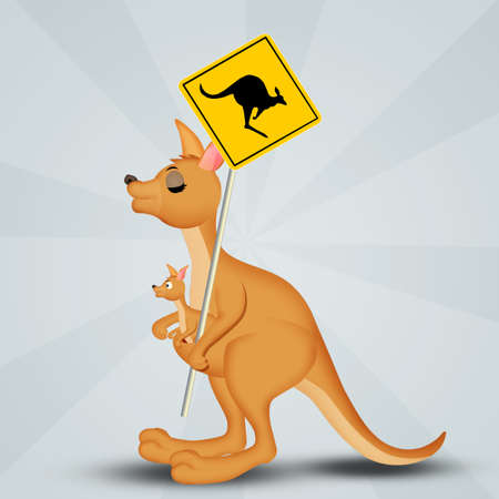 illustration of kangaroo with danger signの写真素材