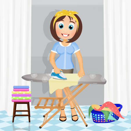 illustration of woman ironingの写真素材