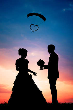 illustration of Bride and groom at sunsetの写真素材
