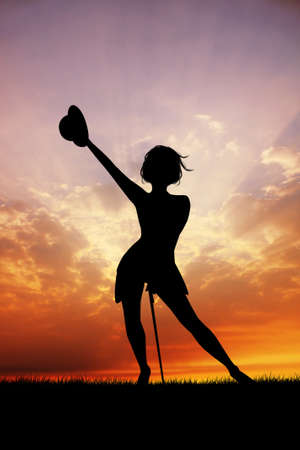 woman dances tip tap at sunsetの写真素材