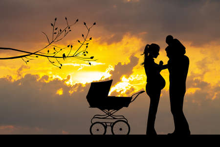 family at sunsetの写真素材