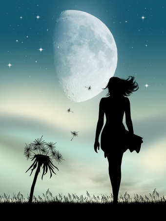 woman and dandelionの写真素材