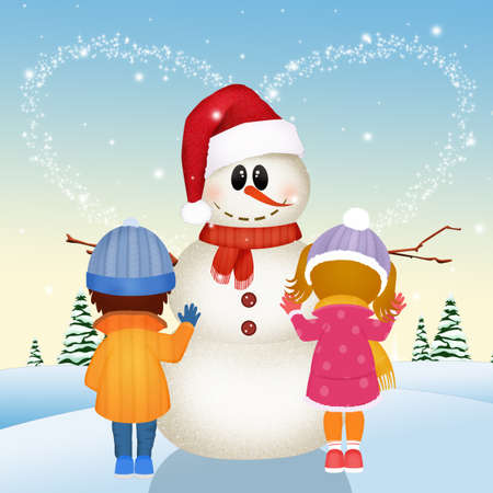 children make snowmanの写真素材