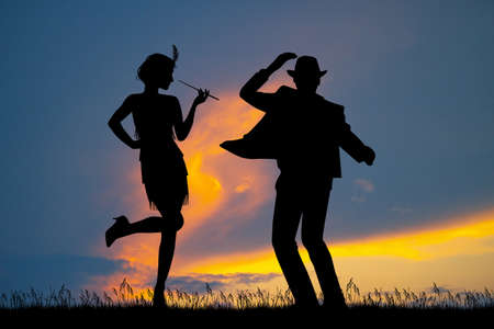 couple cabaret at sunsetの写真素材