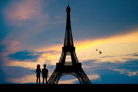 silhouette de la tour Eiffelの写真素材