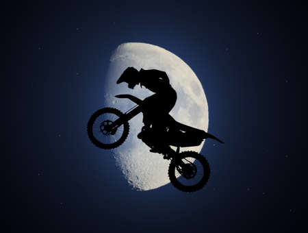 illustration of freestyle motorcross in the moonlightの写真素材