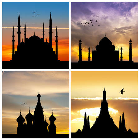 silhouette of mosques in the worldの写真素材
