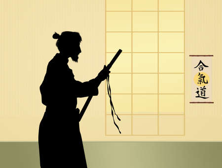 man holding a samurai swordの写真素材