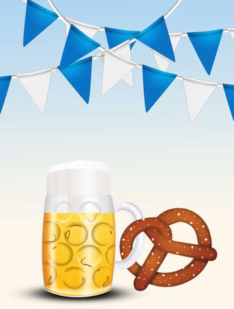 illustration of beer mugs and pretzel for Oktoberfestの写真素材