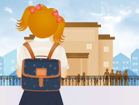 illustration of girl back to schoolの写真素材