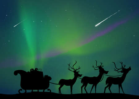 Santa sleigh with reindeerの写真素材