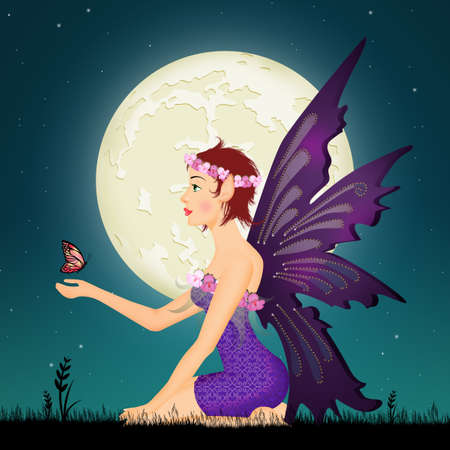 illustration of fairy in the moonlightの写真素材