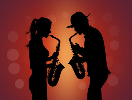 man and woman play the saxの写真素材