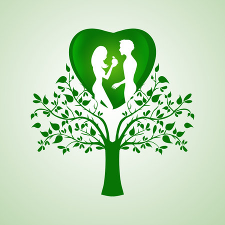 Adam and Eve in the heart on the treeの写真素材