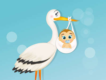 illustration of stork with baby maleの写真素材