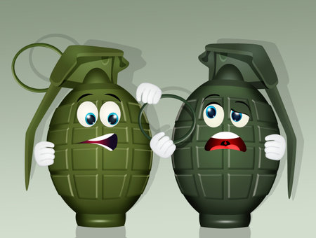 cute illustration of two hand grenadesの写真素材