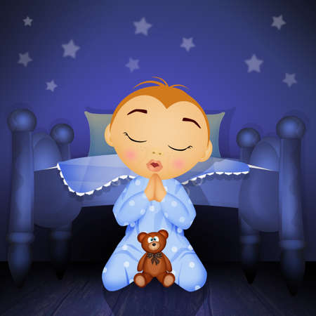 child praying in the bedroomの写真素材