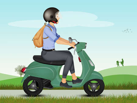 illustration of man on the scooterの写真素材