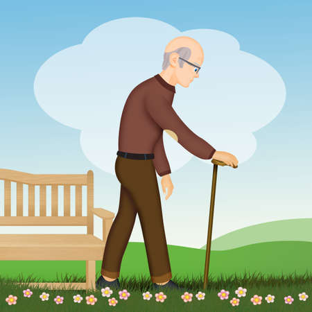 illustration of grandfather with stickの写真素材