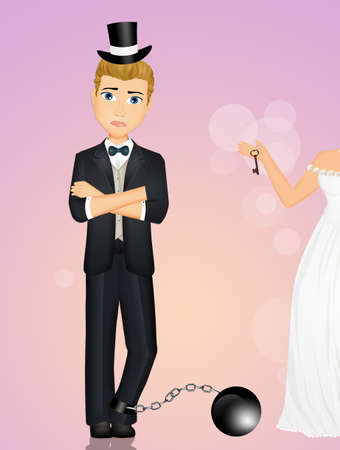 illustration of the groom chained by the brideの写真素材