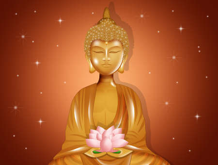 illustration of golden buddha statue with lotus flowerの写真素材