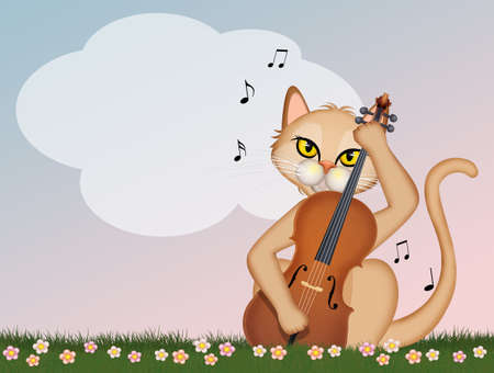 cat plays the celloの写真素材