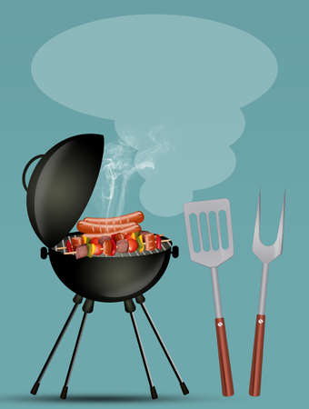 illustration of barbecue party invitationの写真素材