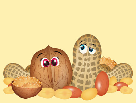 funny illustration of walnut and peanut