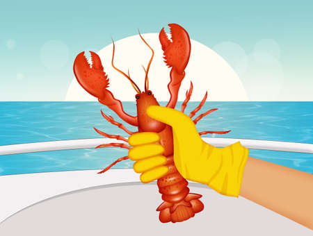 illustration of lobster fishingの写真素材