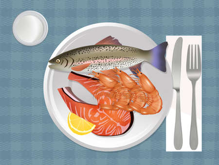 illustration of fish in the plateの写真素材