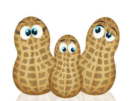 illustration on peanuts with funny face on white background