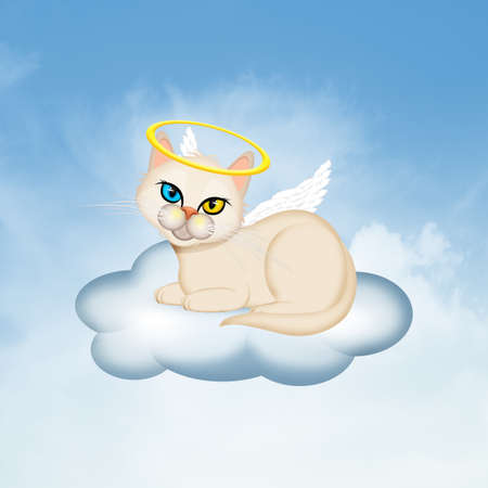 illustration of dead kitten on cloud in paradiseの写真素材