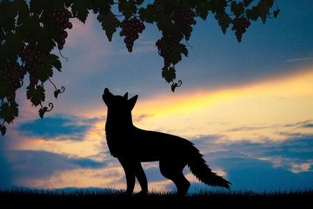 illustration of silhouette of fox and grapes