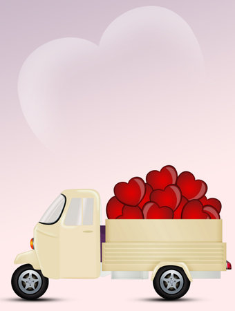 pickup truck brings hearts for Valentine's Dayの写真素材