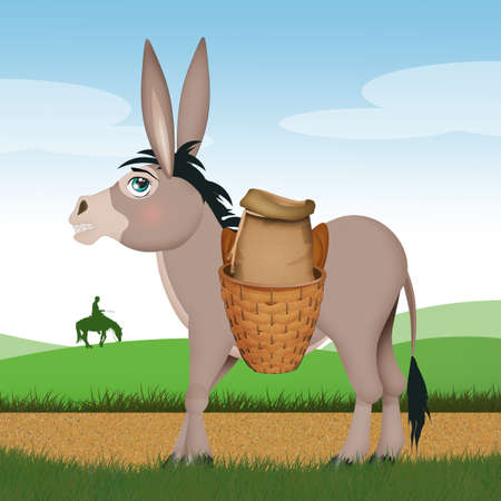 donkey pulling basketsの写真素材