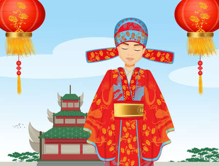 illustration of traditional Chinese ceremony dressの写真素材