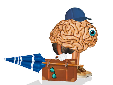 funny illustration of illustration of the brain going on vacationの写真素材